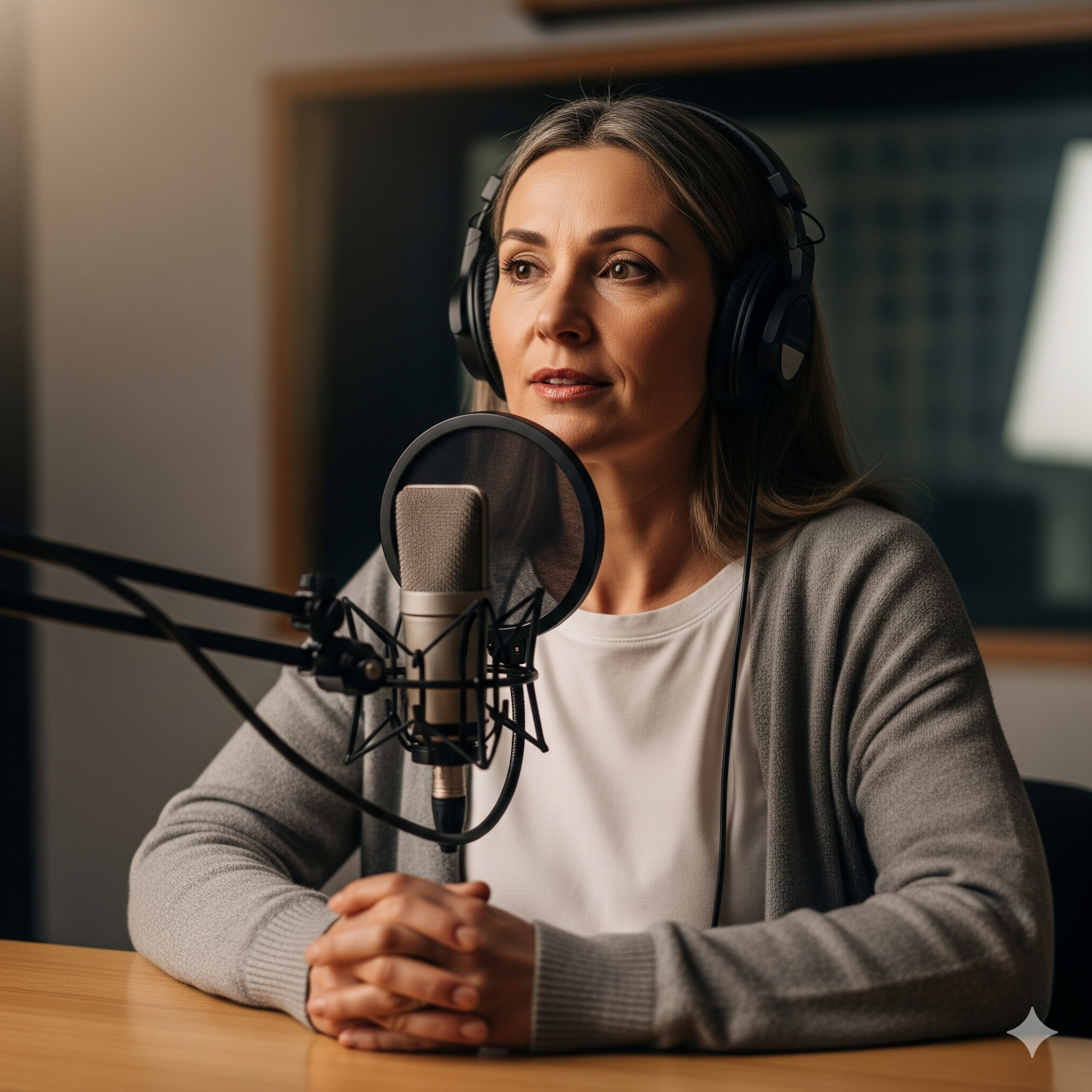 Wie werde ich die Verlustangst los - Frau am Mikrofon teilt ihre Coaching-Erfahrung im Audio-Interview über Verlustangst überwinden